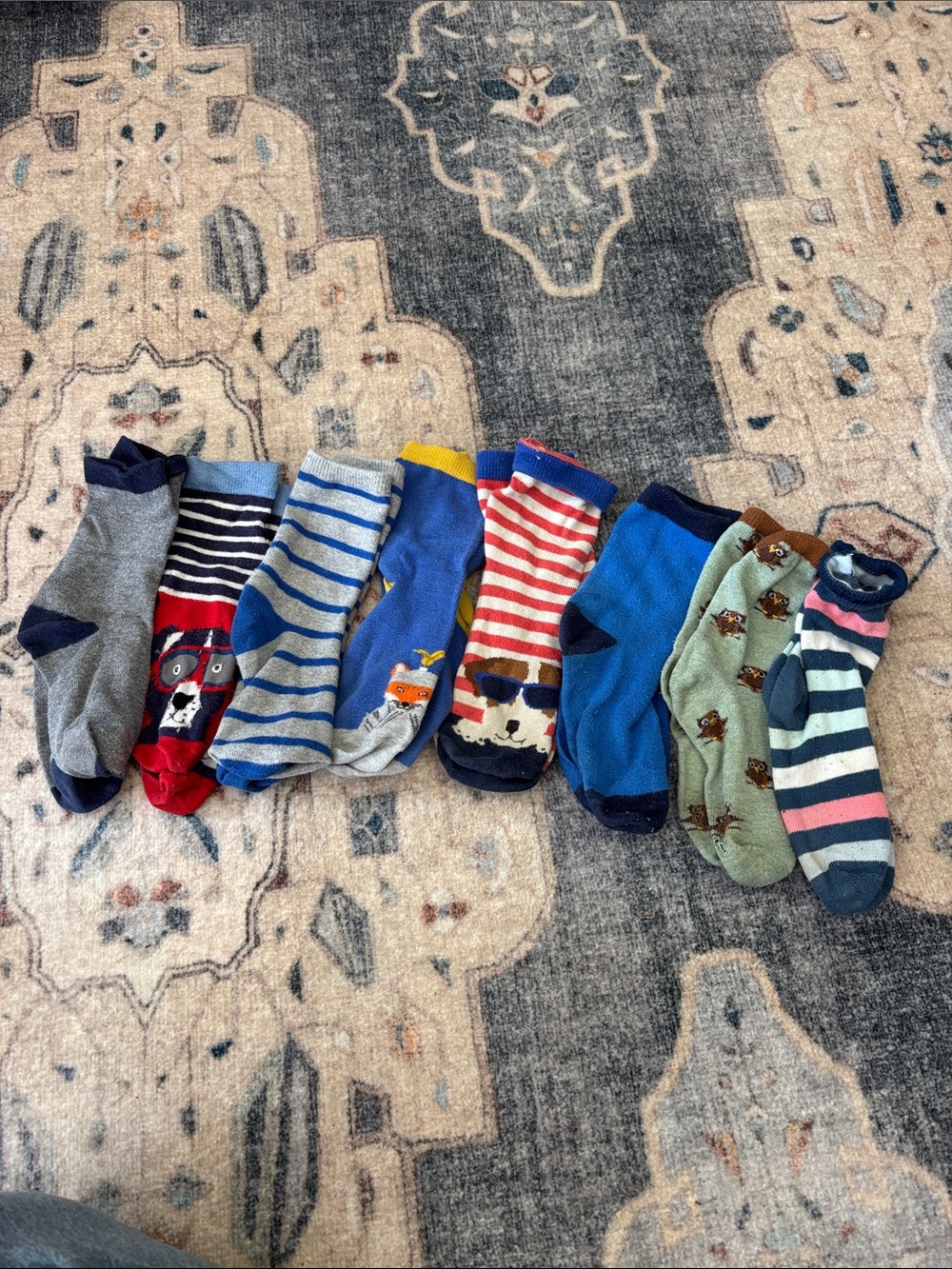 Kids Mixed-Pattern Ankle Socks - Blue, Red, Green, Gray, Crewcuts etc